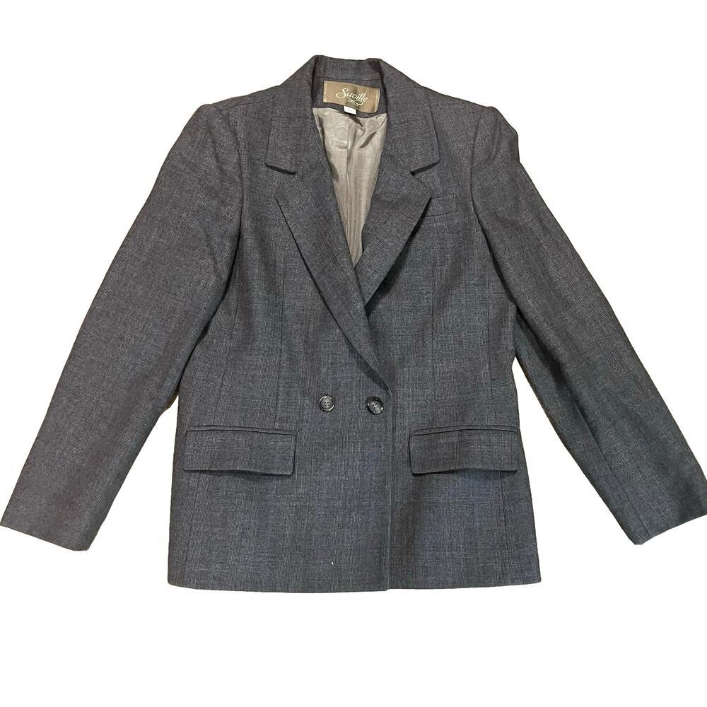 Vintage Saville Tweed Wool Blazer Plaid Sz 10 Gray old money quiet luxury preppy - Picture 3 of 15